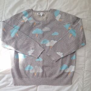 Cloud Motif Crewneck Sweater - Blue & Gray by